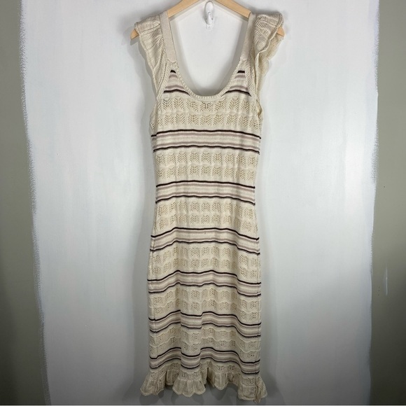 Freshman 1996 BOHO Crochet Knit Ruffle Striped Sleeveless Maxi Dress Large (NWT) - Picture 5 of 5